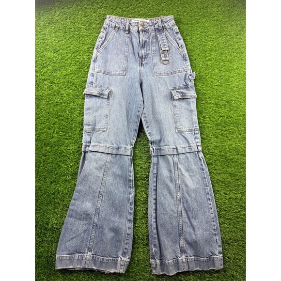 Social Tourist Womens 1R W25 Blue Denim Ultra High Rise Baggy Cargo Jeans Casual